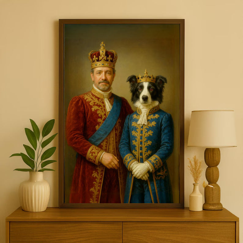 Pet Portrait, Human and pet custom portrait, Live Preview Birthday Gift Idea, Funny Dog Portrait, Gift For Him, Dog Portrait, Man Cave, Gift for husband