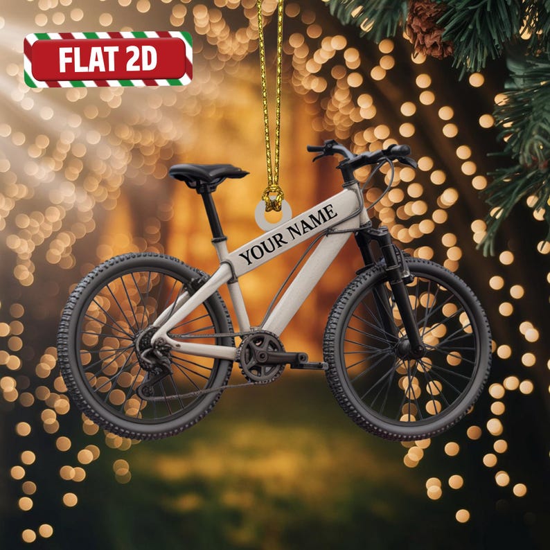 Custom Bicycle Christmas Ornament, Tree Hanging Decor, Flat 2D Acrylic, Personalized Cyclist Gift for Him Holiday Keepsake 2025