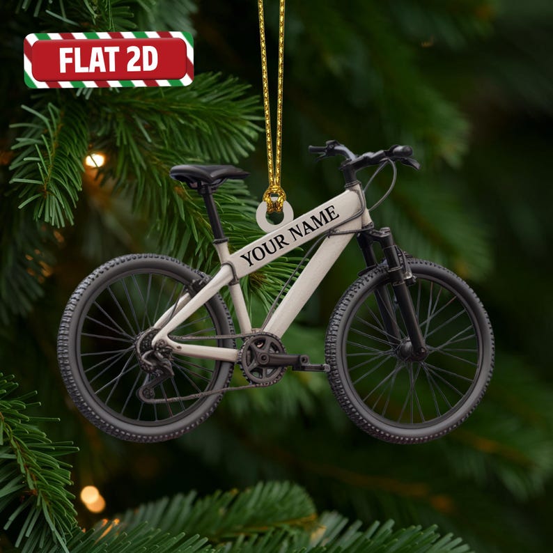 Custom Bicycle Christmas Ornament, Tree Hanging Decor, Flat 2D Acrylic, Personalized Cyclist Gift for Him Holiday Keepsake 2025