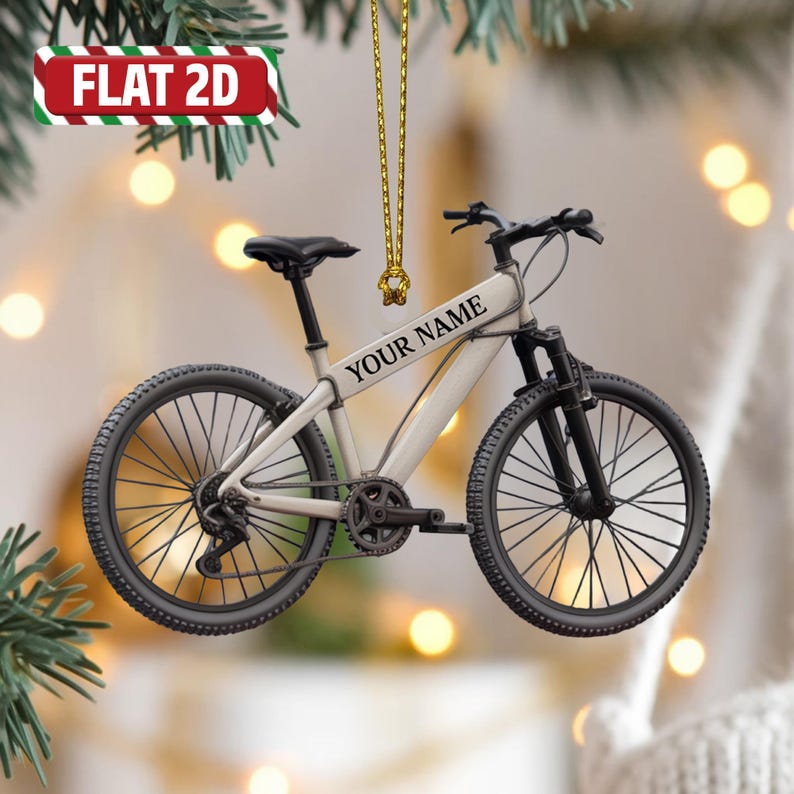 Custom Bicycle Christmas Ornament, Tree Hanging Decor, Flat 2D Acrylic, Personalized Cyclist Gift for Him Holiday Keepsake 2025