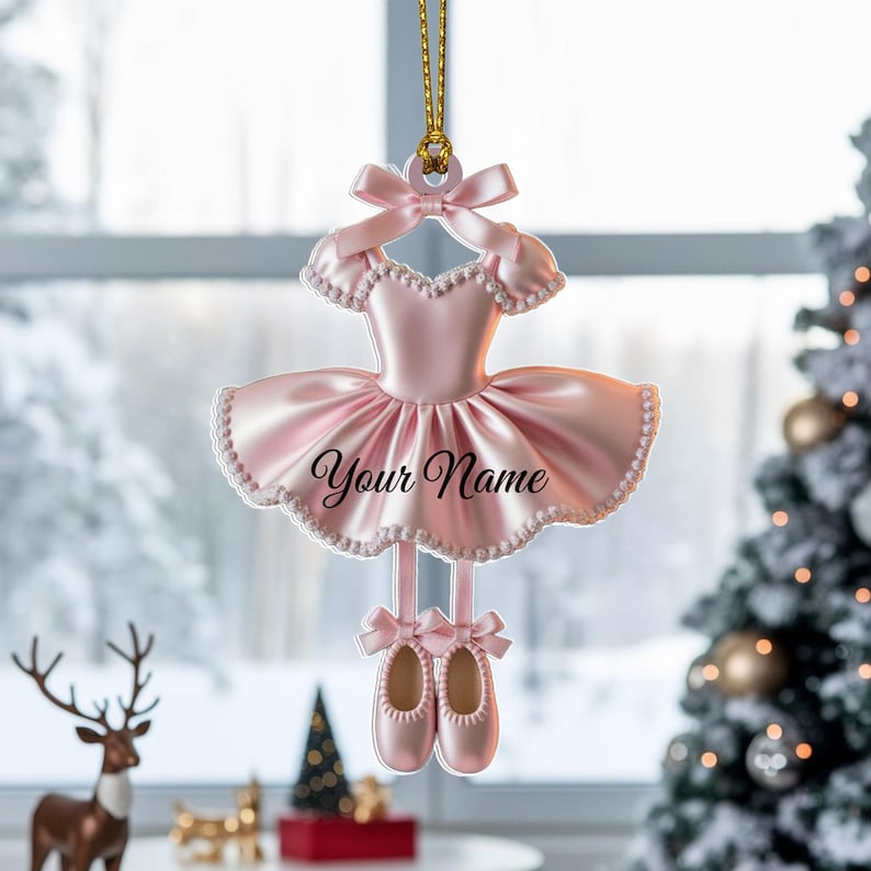 Custom Ballet Dress Christmas Ornament, Tree Hanging Decor, Flat 2D Acrylic, Personalized Dance Lover Gift for Her Holiday Keepsake 2025