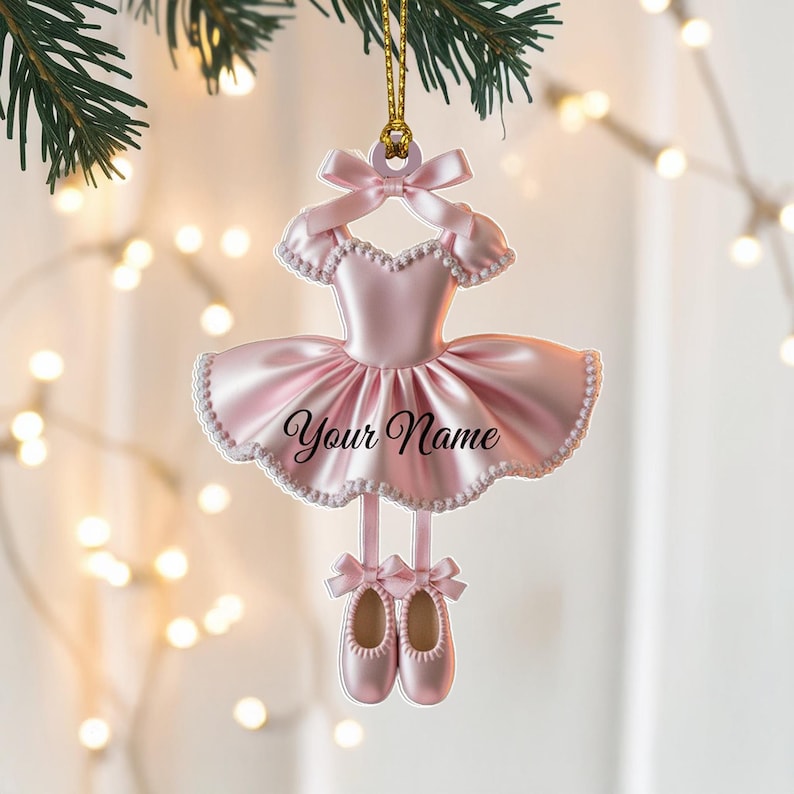 Custom Ballet Dress Christmas Ornament, Tree Hanging Decor, Flat 2D Acrylic, Personalized Dance Lover Gift for Her Holiday Keepsake 2025