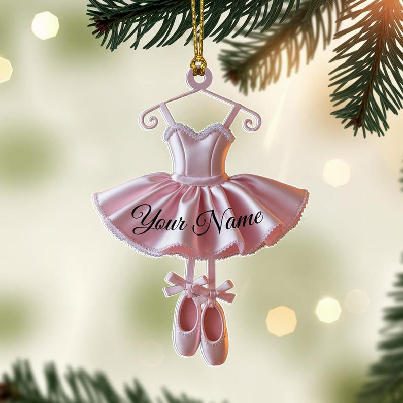 Custom Ballerina Dress Christmas Ornament, Tree Hanging Decor, Flat 2D Acrylic, Personalized Dance Lover Gift for Her Holiday Keepsake 2025