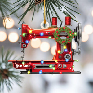 Custom Sewing Machine Christmas Ornament, Tree Hanging Decor, Flat 2D Acrylic, Personalized Seamstress Gift for Her Holiday Keepsake 2025