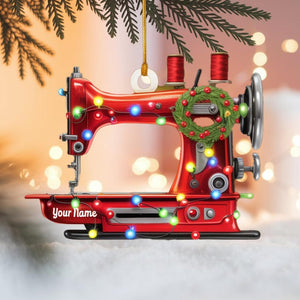 Custom Sewing Machine Christmas Ornament, Tree Hanging Decor, Flat 2D Acrylic, Personalized Seamstress Gift for Her Holiday Keepsake 2025