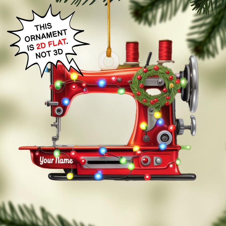 Custom Sewing Machine Christmas Ornament, Tree Hanging Decor, Flat 2D Acrylic, Personalized Seamstress Gift for Her Holiday Keepsake 2025