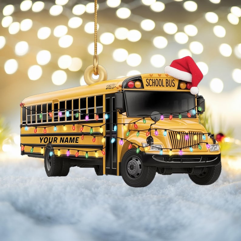 Custom School Bus Christmas Ornament, Tree Hanging Decor, Flat 2D Acrylic, Personalized Driver Gift for Him Holiday Keepsake 2025
