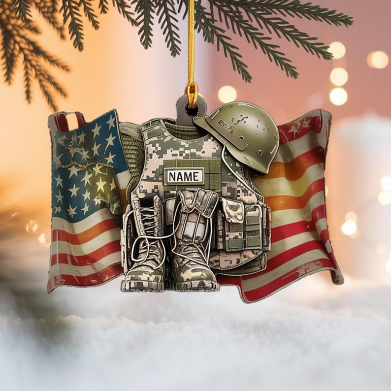 Custom Military Christmas Ornament, Tree Hanging Decor, Flat 2D Acrylic, Personalized Soldier Gift for Him Holiday Keepsake 2025
