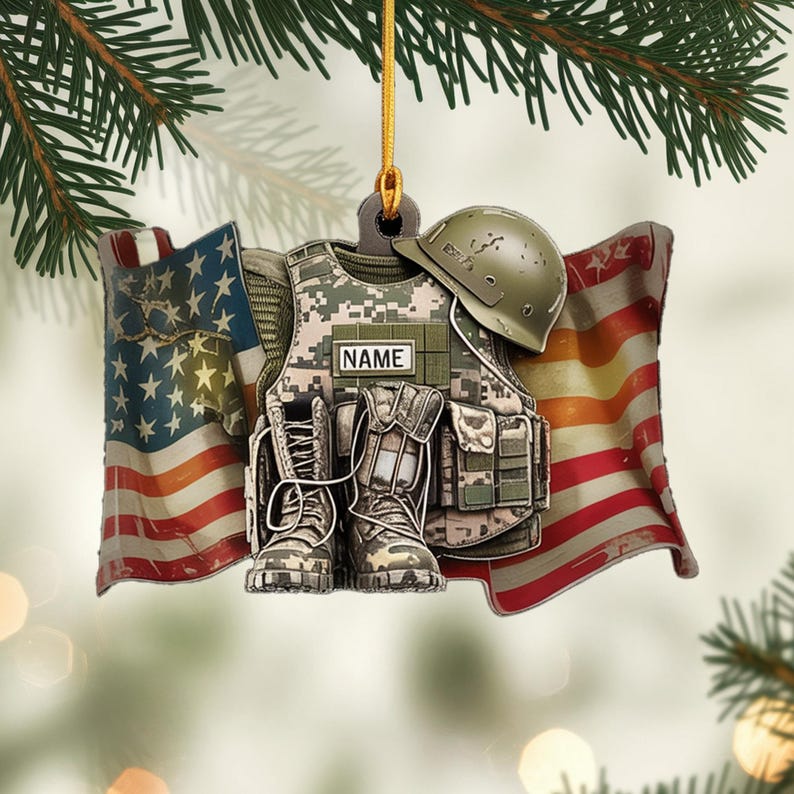 Custom Military Christmas Ornament, Tree Hanging Decor, Flat 2D Acrylic, Personalized Soldier Gift for Him Holiday Keepsake 2025