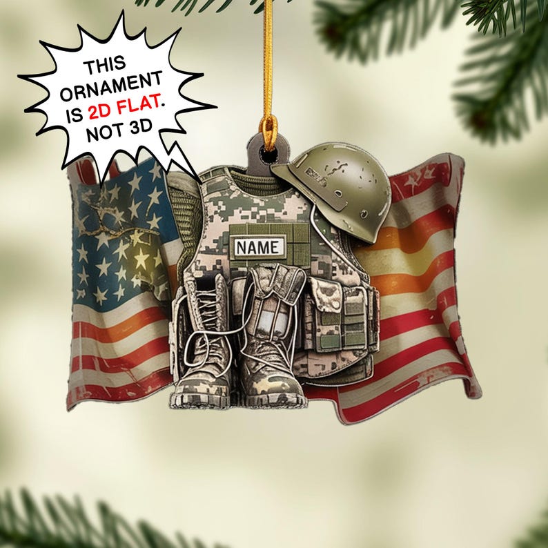 Custom Military Christmas Ornament, Tree Hanging Decor, Flat 2D Acrylic, Personalized Soldier Gift for Him Holiday Keepsake 2025