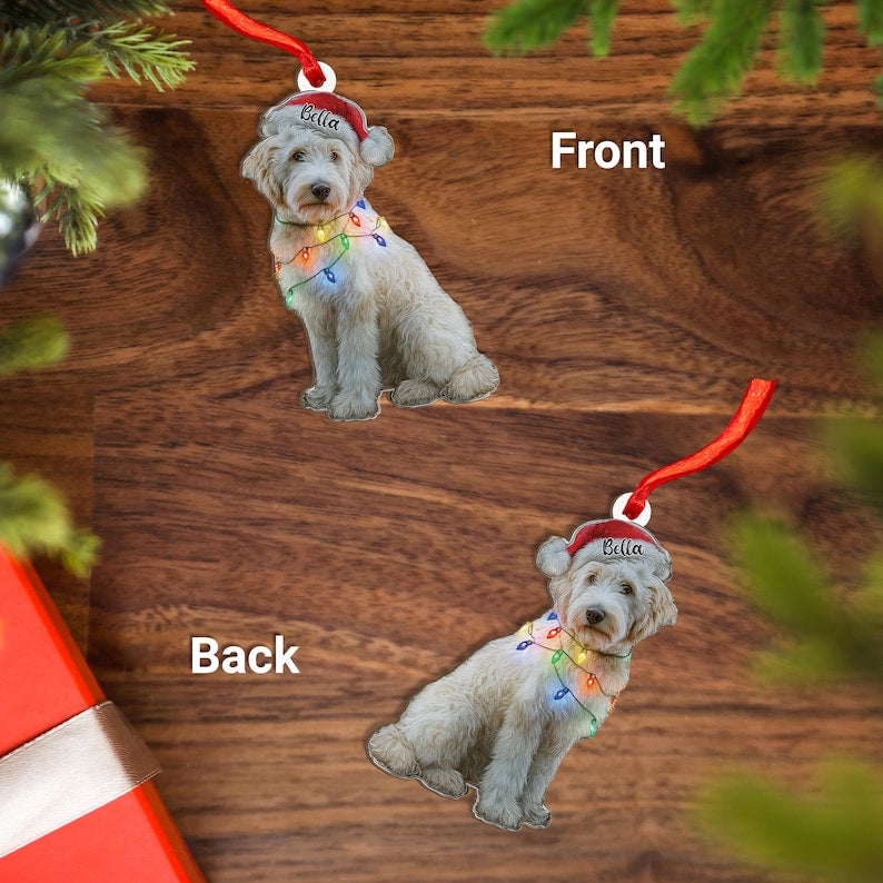 Personalized Goldendoodle Dog Christmas Wood Ornament Flat 2D Acrylic Cutout | Custom Holiday Tree Gift for Dog Lovers & Pets