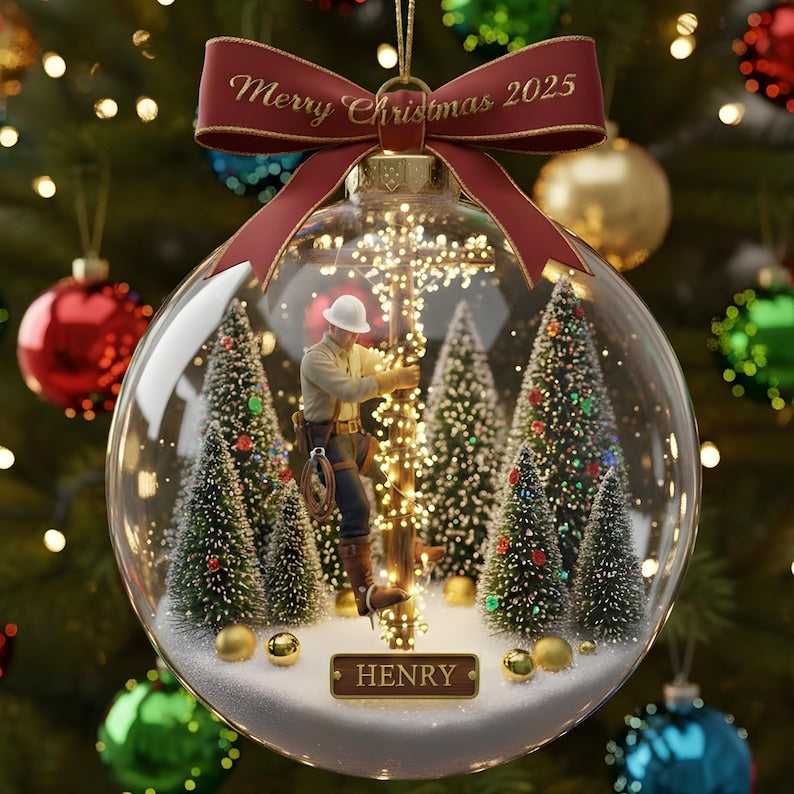 Personalized Lineman Christmas Ornament 2025: Acrylic Keepsake, 2D Flat Ornament