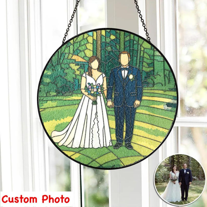 Personalized Wedding Anniversary Gift: Custom Annivesary Stained Glass, Unique Wedding Gift For Couple