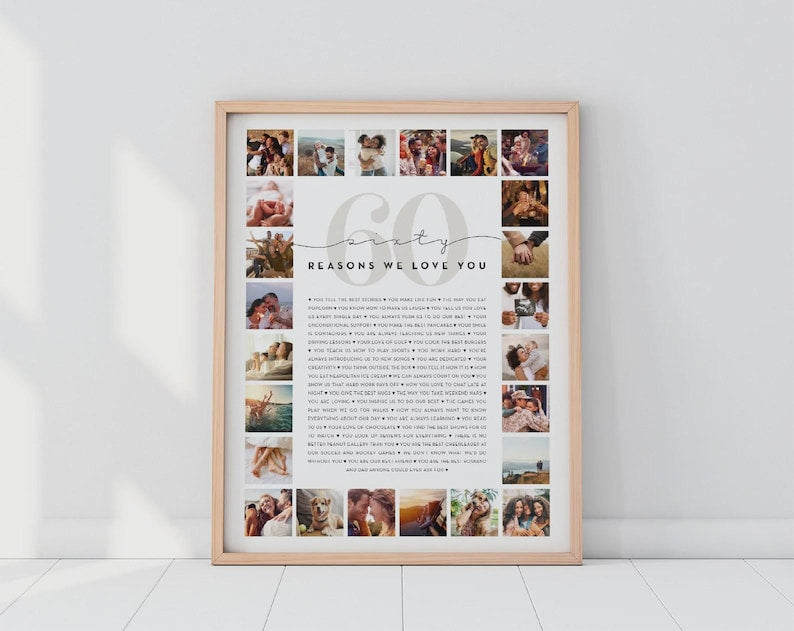 60 Reasons We Love You Custom Photo Collage | Why I Love You Picture Collage | Gift for Friend's 60th Birthday | 60 Year Anniversary Gift