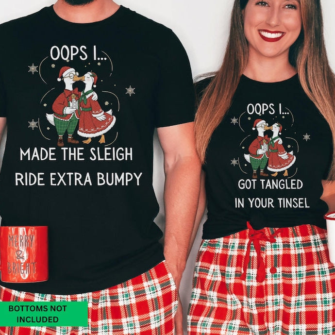 Funny Couples Christmas Shirts, Custom Raunchy Christmas T-Shirts, Oops I Christmas Shirts, Raunchy Christmas Sweater, Couple Matching PJs