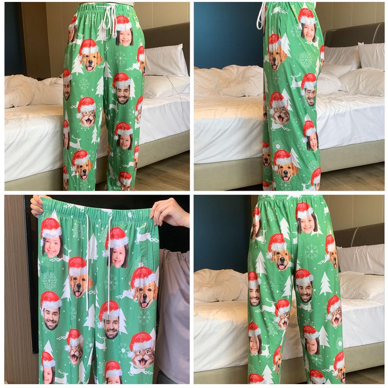 Custom Photo Pajama Pants: Personalized Pet Face or Family Gift Matching Christmas pants,Family Pants, Christmas Kids Toddler, Baby, Mommy and Me