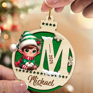 Personalized 2 Layer Wooden Santa Christmas Letter Ornament: Kids Baubles Gift