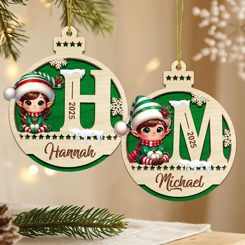 Personalized 2 Layer Wooden Santa Christmas Letter Ornament: Kids Baubles Gift