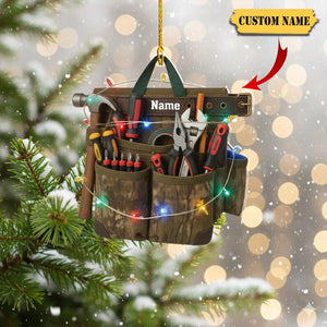 Personalized Tool Belt 2D Flat Ornament, Custom Name Christmas Ornament for Carpenter, Handyman Gift, Construction Worker Holiday Decor