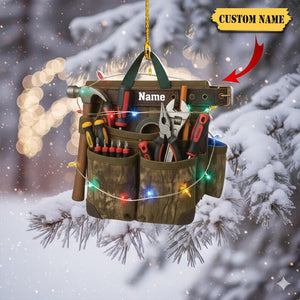 Personalized Tool Belt 2D Flat Ornament, Custom Name Christmas Ornament for Carpenter, Handyman Gift, Construction Worker Holiday Decor