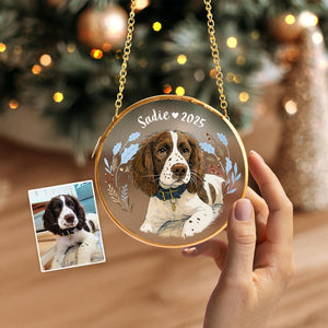 Custom Pet Portrait Glass Ornament, Dog Christmas Ornament, Pet Lover Gift, Pet Memorial Gift, Dog Lover Gift, Pet Christmas Decor