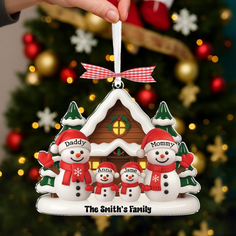 Custom Snowman Family With Pet Acrylic Ornament 2025, Family Christmas Tree Decor, Holiday Keepsake Gift for Large Families, Christmas Gift