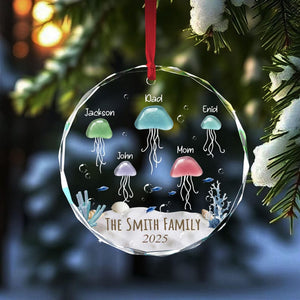 Personalized Sea Glass Jellyfish Ornament, Family Name Christmas Ornament, Coastal Family Christmas Tree Ornament, Christmas Family Gifts