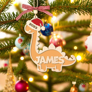 Personalized Kid Dinosaur Christmas Ornament 2025, Custom Kids Name Ornament, Wooden Brontosaurus Tree Decoration