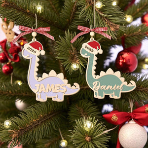 Personalized Kid Dinosaur Christmas Ornament 2025, Custom Kids Name Ornament, Wooden Brontosaurus Tree Decoration