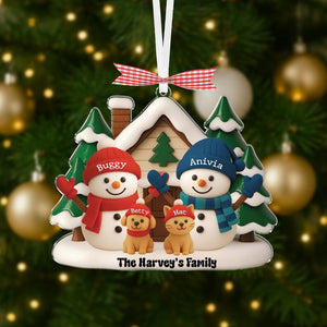 Custom Snowman Family With Pet Acrylic Ornament 2025, Family Christmas Tree Decor, Holiday Keepsake Gift for Large Families, Christmas Gift