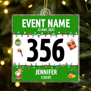 Custom Race Bib Acrylic Christmas Ornament: Cross Country Marathon Runner Gifts