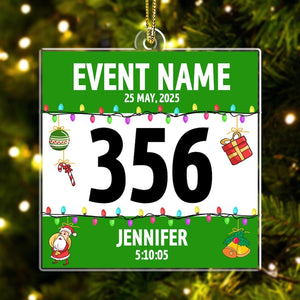 Custom Race Bib Acrylic Christmas Ornament: Cross Country Marathon Runner Gifts