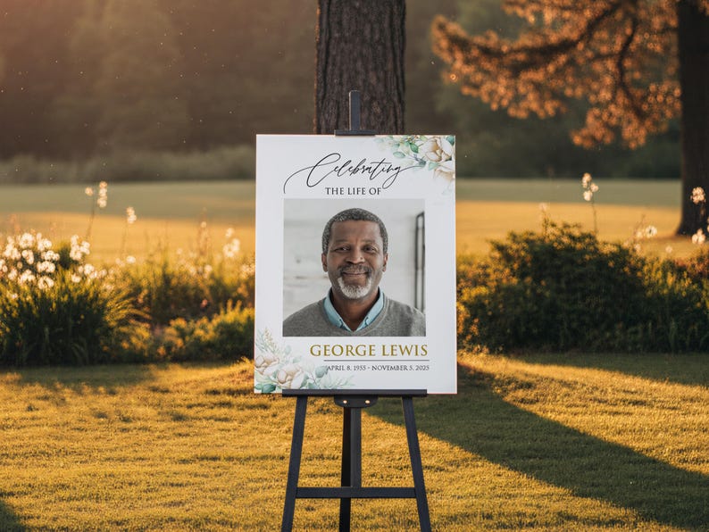 Custom Funeral Welcome Sign, Memorial Welcome Sign, Personalized Memorial Sign, Funeral Sign with Picture, Celebration of Life Sign