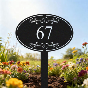 Personalized Metal House Number Sign with Stakes: Custom Address Sign for Yard, Oval Address Numbers Plaque
