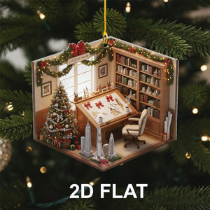 Architect Office 2D FLAT Ornament, Custom Name Architect Office Christmas Decor, Engineer Gift, Drafting Table Ornament, 2D Flat Ornament