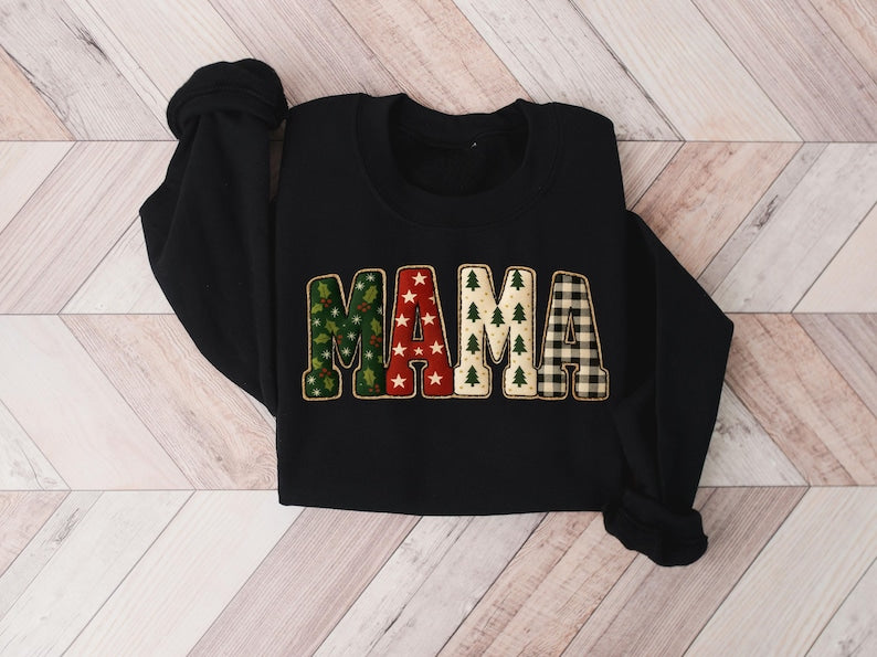 Christmas Mama Sweatshirt, Christmas Tree Buffalo Plaid Mama Shirt, Mama Shirt, Christmas Shirt, Christmas Gift For Mama, Christmas Mama