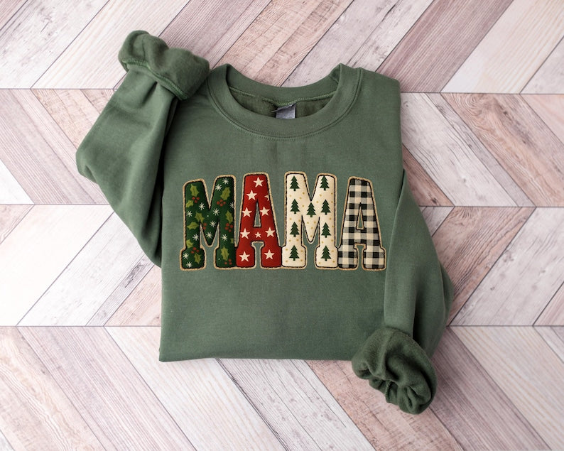 Christmas Mama Sweatshirt, Christmas Tree Buffalo Plaid Mama Shirt, Mama Shirt, Christmas Shirt, Christmas Gift For Mama, Christmas Mama