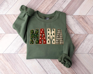 Christmas Mama Sweatshirt, Christmas Tree Buffalo Plaid Mama Shirt, Mama Shirt, Christmas Shirt, Christmas Gift For Mama, Christmas Mama