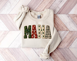 Christmas Mama Sweatshirt, Christmas Tree Buffalo Plaid Mama Shirt, Mama Shirt, Christmas Shirt, Christmas Gift For Mama, Christmas Mama