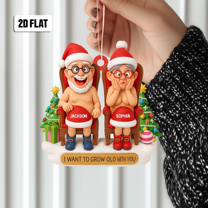 Personalized Funny Couple 2D Flat Ornament,Cute Christmas Keepsake for Partners Let s Grow Old Together Holiday Gift, Anniversary Ornament