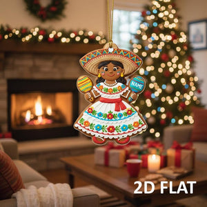 Personalized Mexican Gingerbread 2D FLAT Ornament, Custom Gingerbread Ornament, Fiesta Dress Christmas Tree Decoration,Mexican Holiday Decor