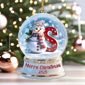 Personalized Snowglobe Snowman Merry Christmas Ornament, Custom Snowglobe 1-Layer Acrylic Ornament, Alphabet Letter Ornament