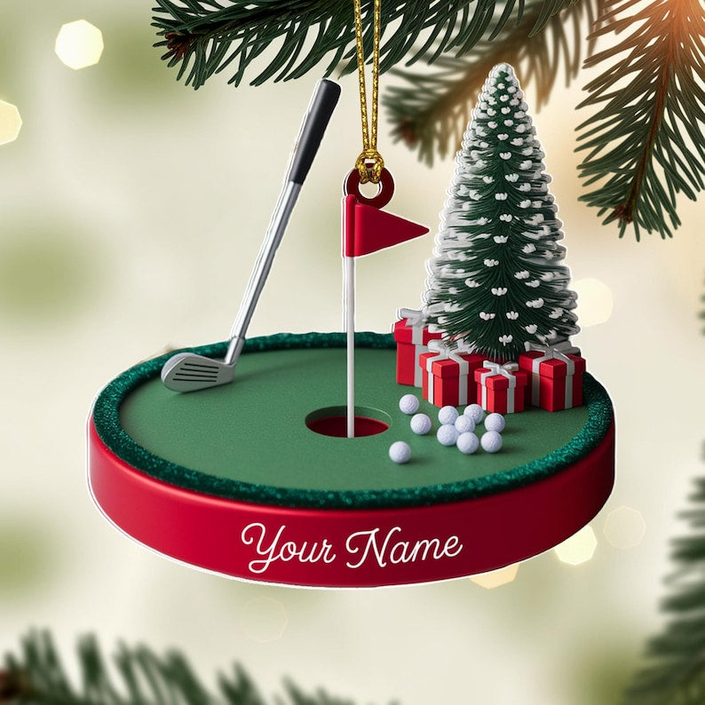 Custom Golf Green Christmas Ornament, Flat 2D Acrylic Tree Hanging Decor, Personalized Gift for Golfers, Coaches & Fans 2025