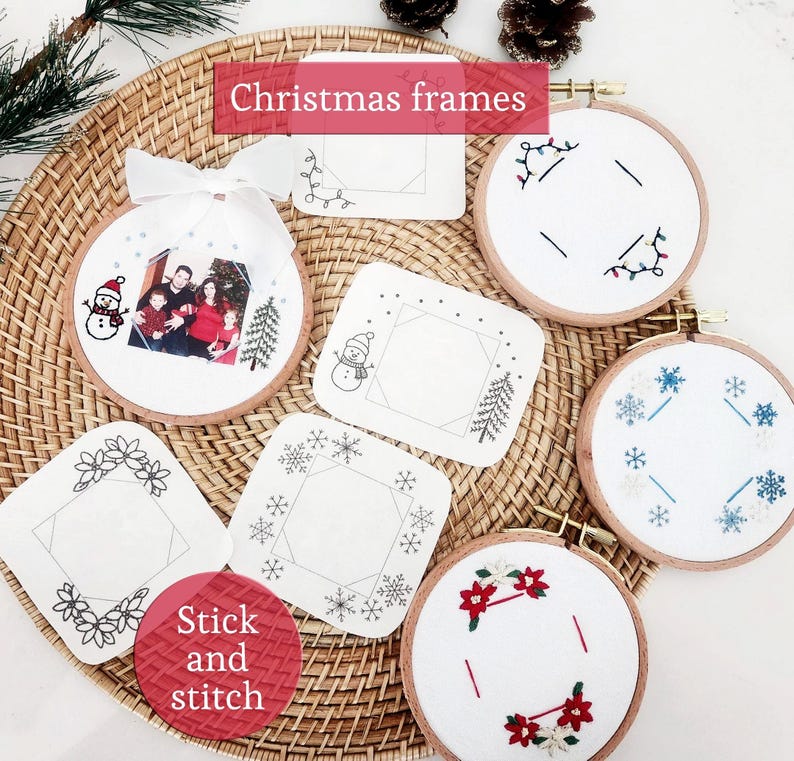 Ornament frame photo embroidery, personalized ornament Christmas tree embroidery