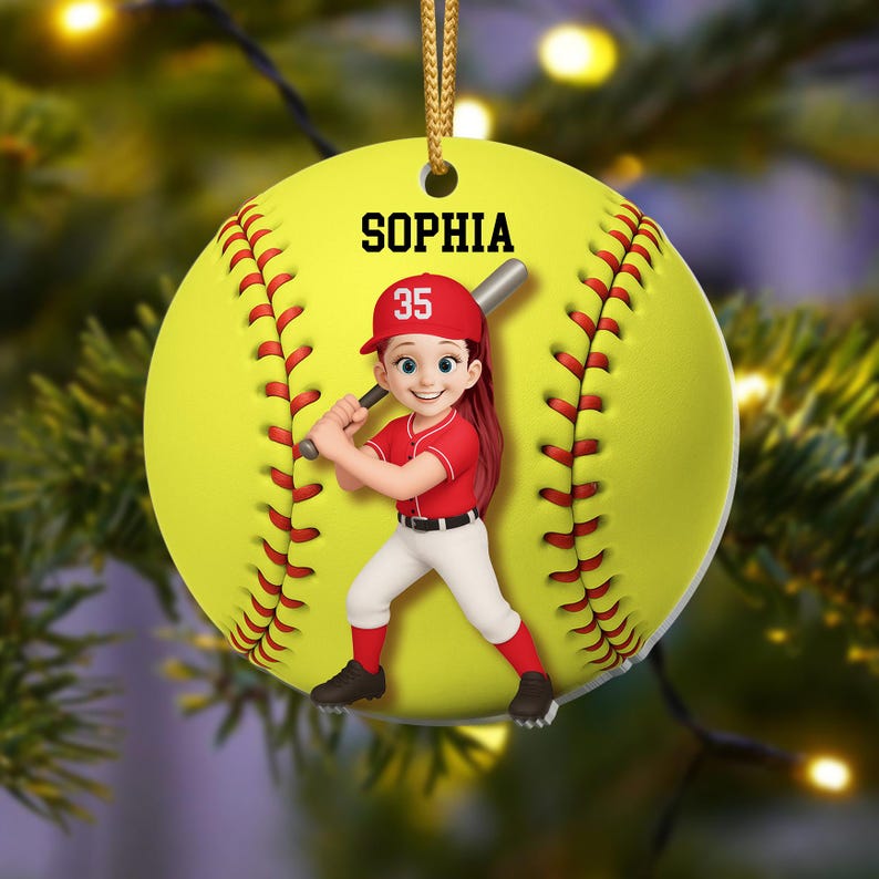 Personalized Softball Ornament 2025, Custom Softball Player with Name And Number, Sports Gift for Boys & Girls, Softball Coach Gifts