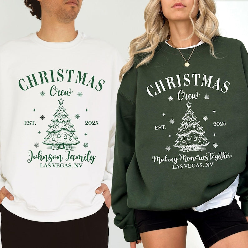 Personalized Family Christmas Sweatshirts, Matching Family Christmas Sweaters, Custom Name Christmas Shirt, Adult Unisex and Youth Christmas