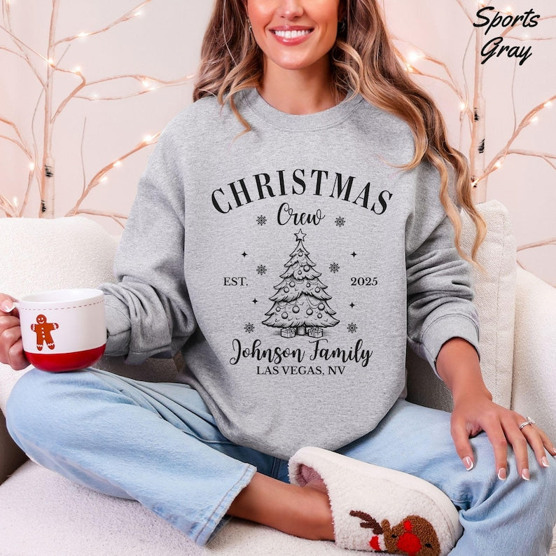 Personalized Family Christmas Sweatshirts, Matching Family Christmas Sweaters, Custom Name Christmas Shirt, Adult Unisex and Youth Christmas