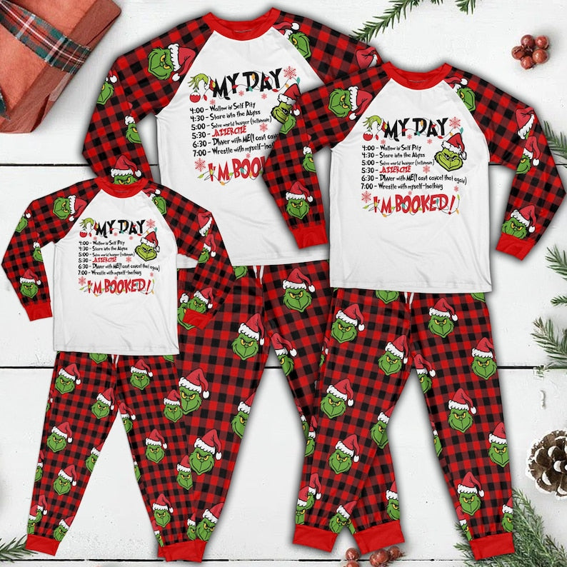 Funny Christmas Grinch Pajamas Set, My Day I'm Booked Grinchmas Sleepwear, Green Monster Family Matching Pjs, Christmas Movie Fan Gifts