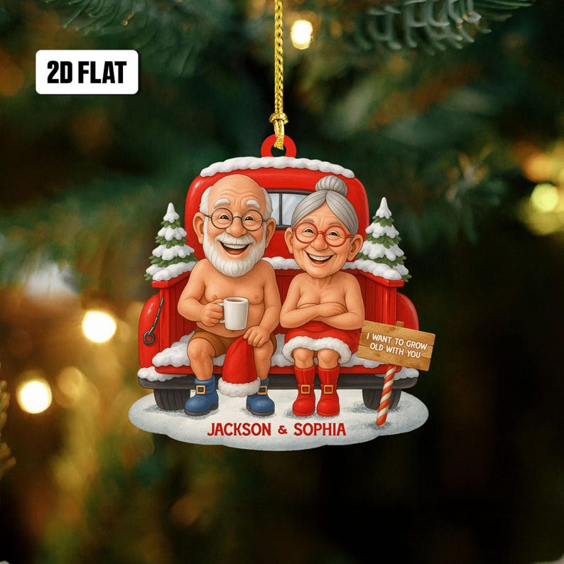 Personalized Funny Couple 2D Flat Ornament,Cute Christmas Keepsake for Partners Let s Grow Old Together Holiday Gift, Anniversary Ornament