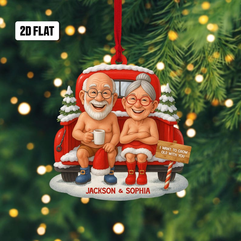 Personalized Funny Couple 2D Flat Ornament,Cute Christmas Keepsake for Partners Let s Grow Old Together Holiday Gift, Anniversary Ornament